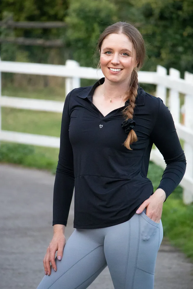 Mochara V Neck Air Tech Long Sleeve Shirt Ladies in Black-3