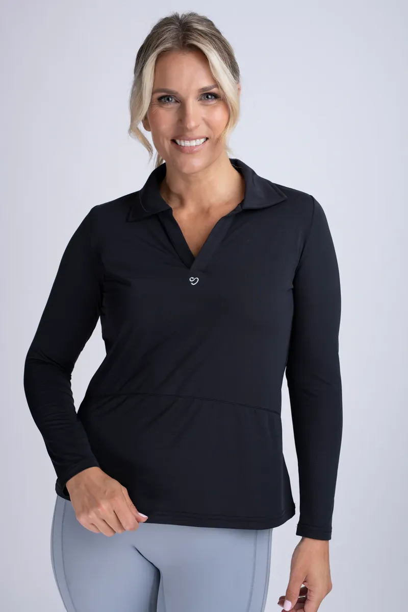 Mochara V Neck Air Tech Long Sleeve Shirt Ladies in Black