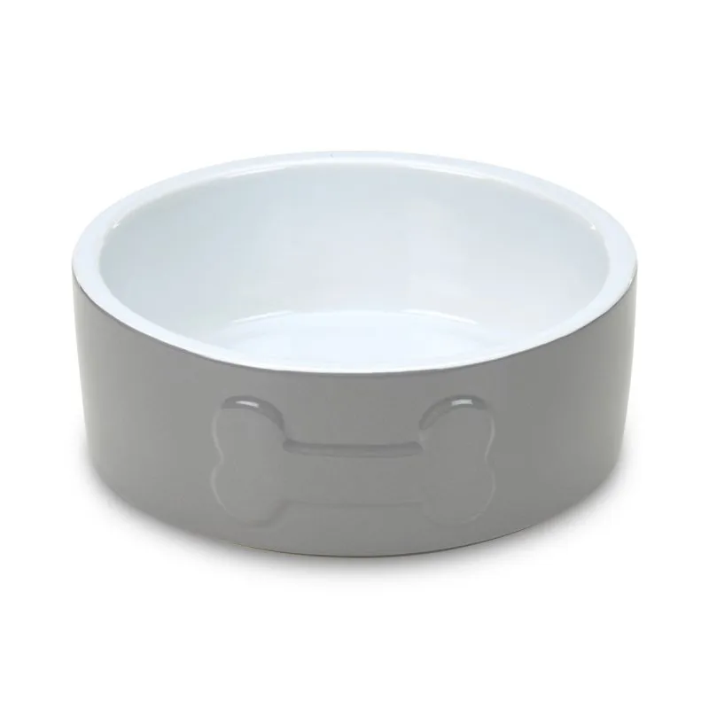 Petface Bone Ceramic Bowl in Grey and White