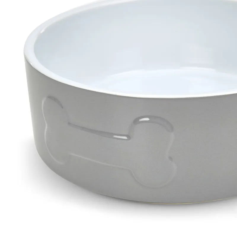 Petface Bone Ceramic Bowl in Grey and White-1