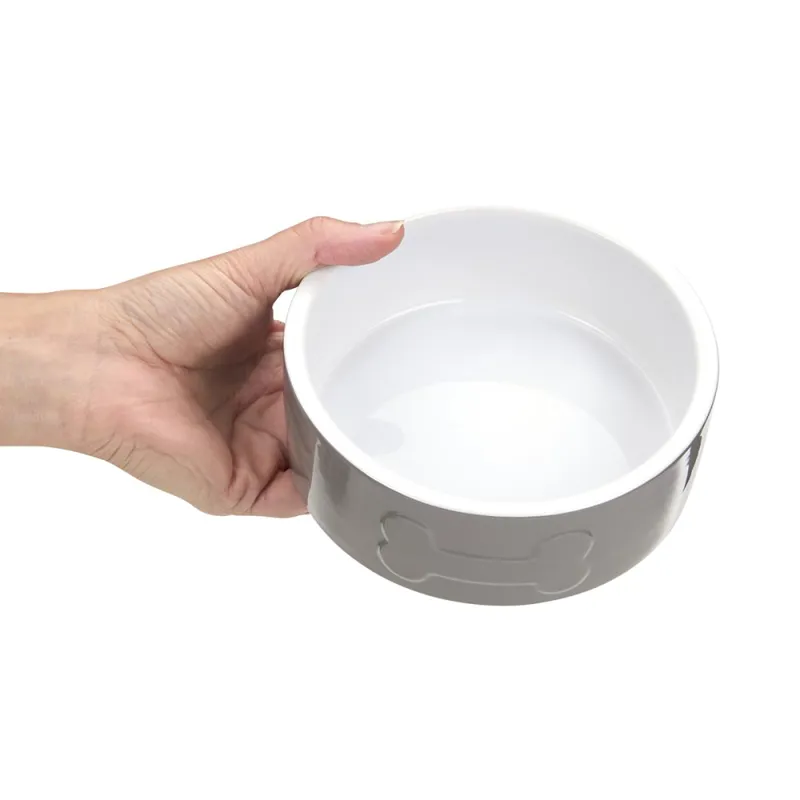 Petface Bone Ceramic Bowl in Grey and White-2