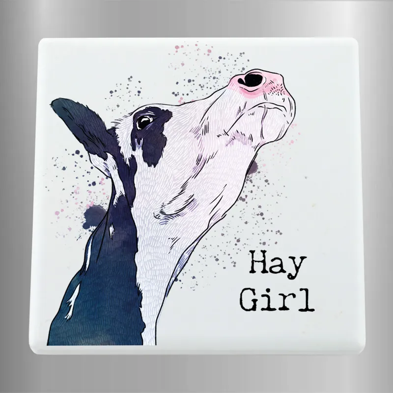 Platinum Hay Girl Square Ceramic Magnet