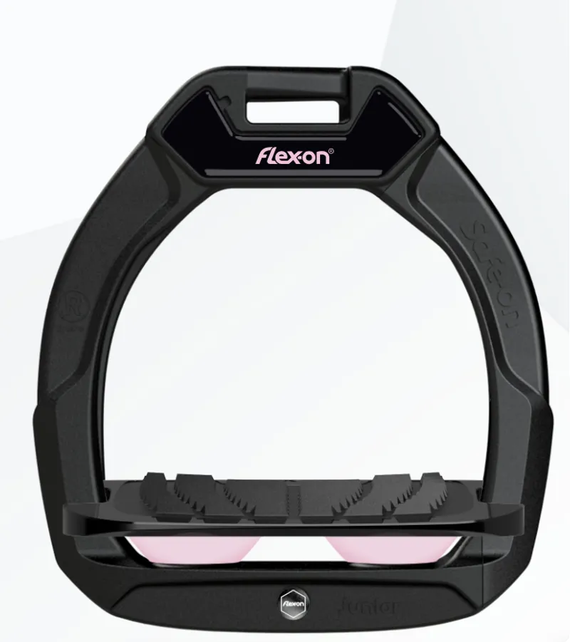 Flex-on Safe-on Junior Stirrups in Black/Black/Light Pink