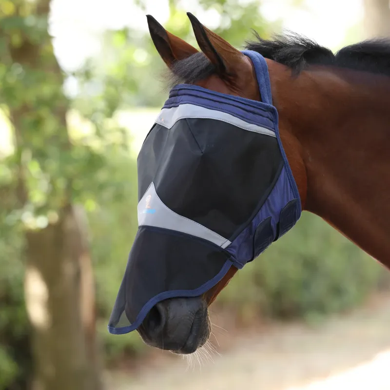 Shires FlyGuard Pro Fine Mesh Earless Fly Mask with Nose in Navy