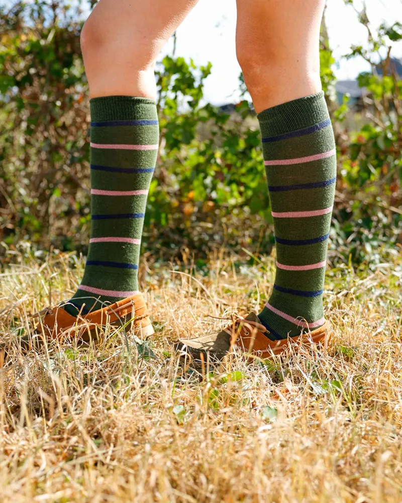 Soleberie Classic Long Socks Ladies in Green Stripe-1