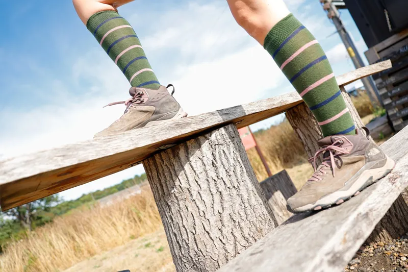 Soleberie Classic Long Socks Ladies in Green Stripe-8