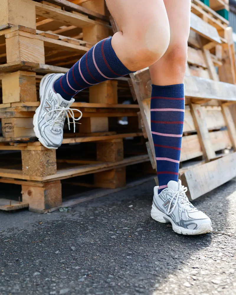 Soleberie Classic Long Socks Ladies in Navy Stripe-7