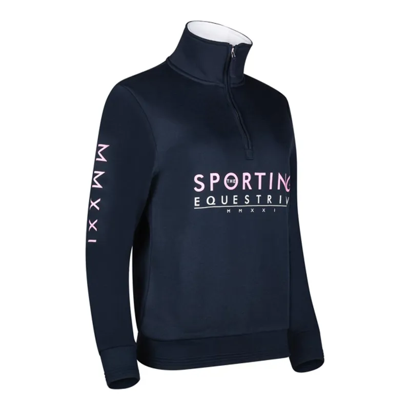 Sporting Equestrian Quarter Zip Unisex in Navy and Pale Pink-1