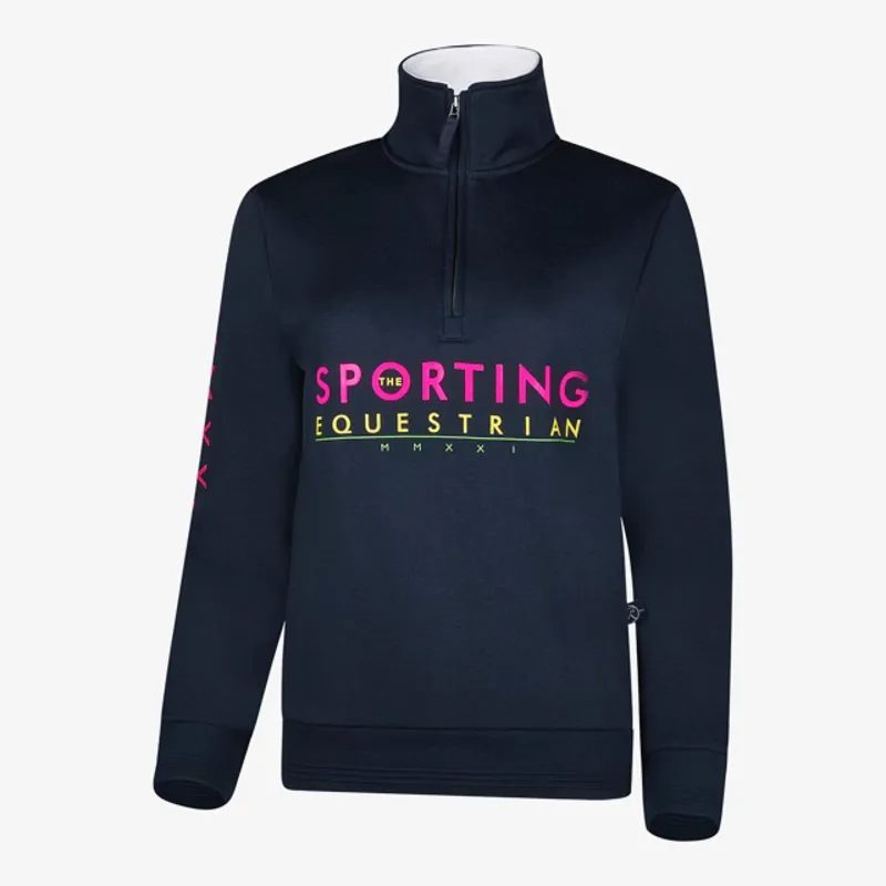 Sporting Equestrian Quarter Zip Unisex in Navy and Neon