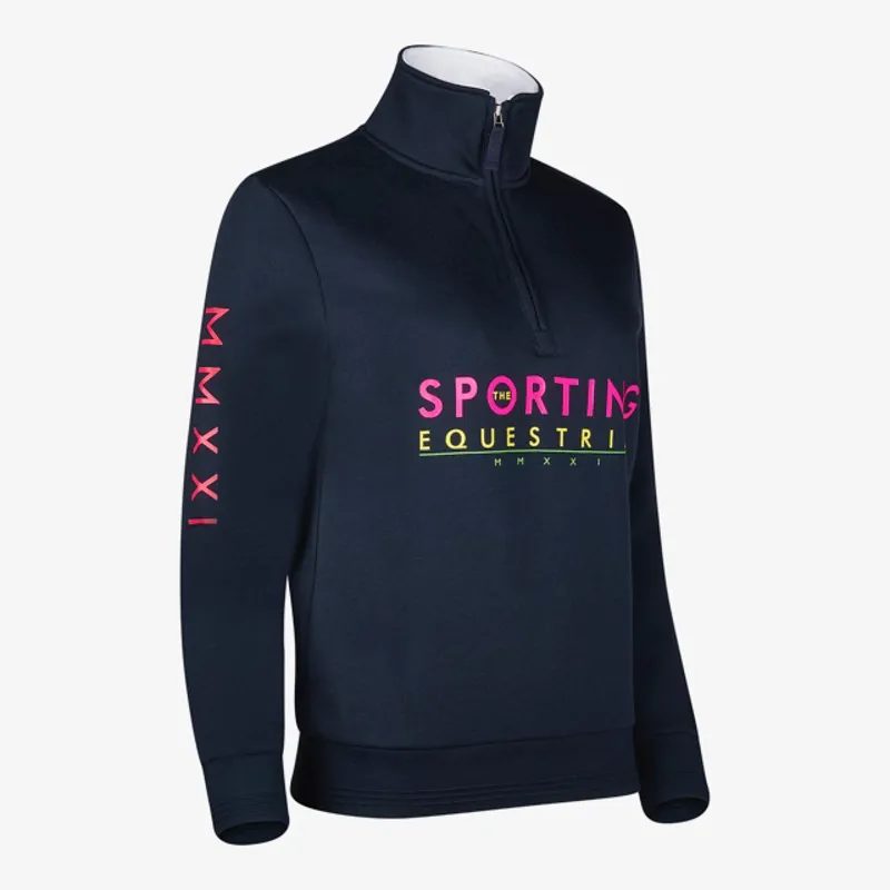 Sporting Equestrian Quarter Zip Unisex in Navy and Neon-1