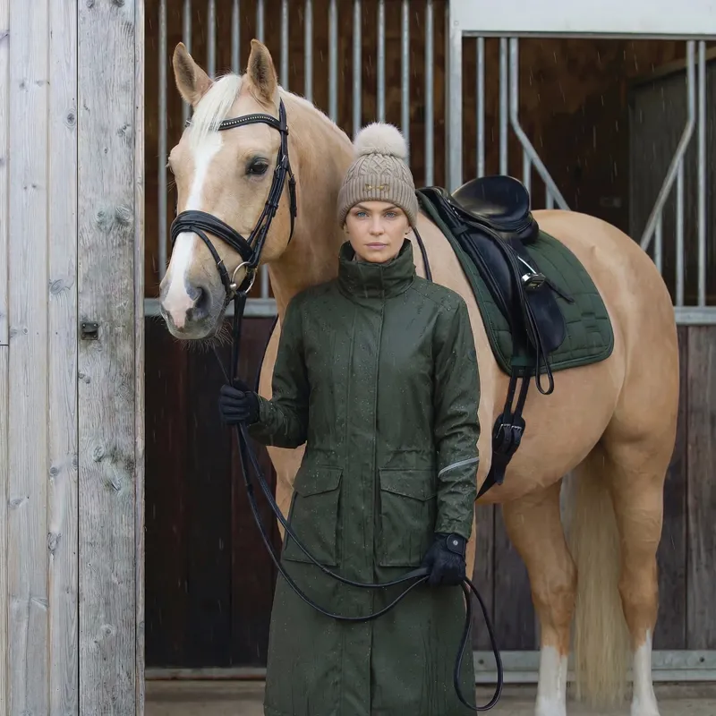 Equetech Reknit Cable Bit Waterproof Knit Hat in Taupe-1