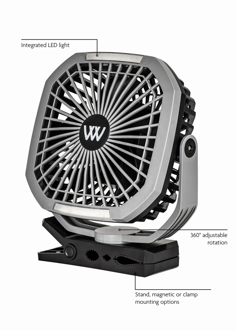 Woof Wear Multi-Mount Rechargeable Fan in Black and Grey-2