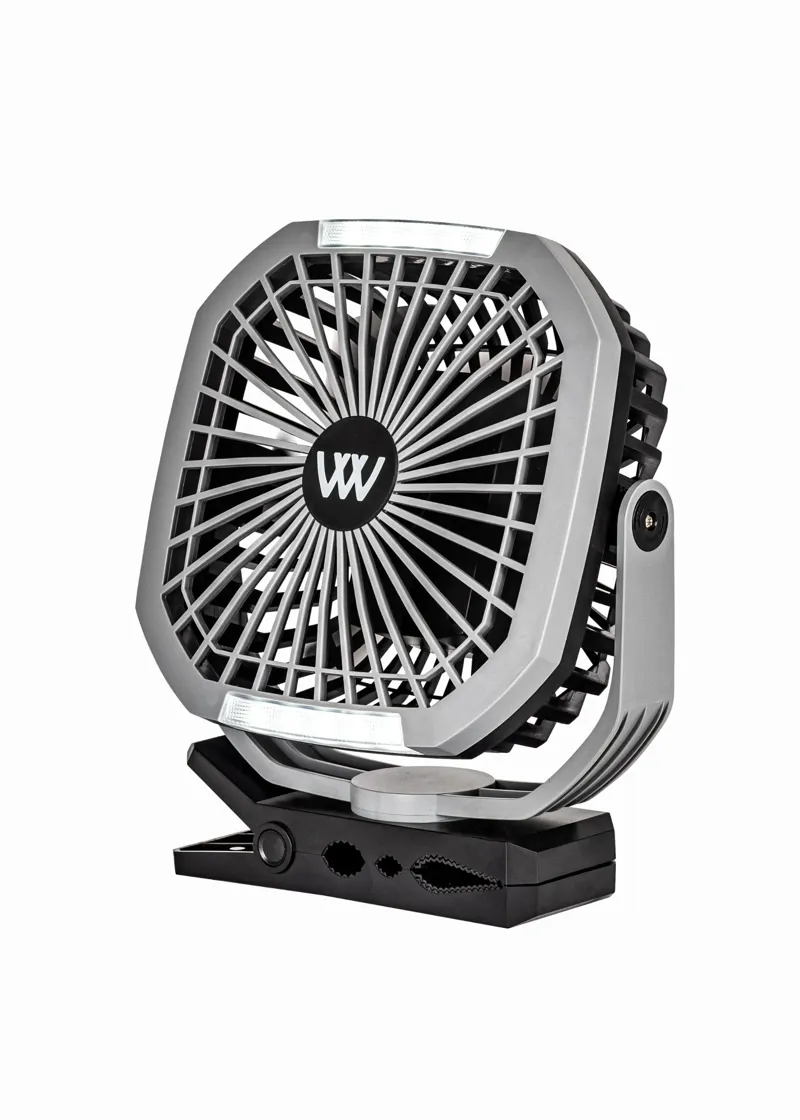 Woof Wear Multi-Mount Rechargeable Fan in Black and Grey