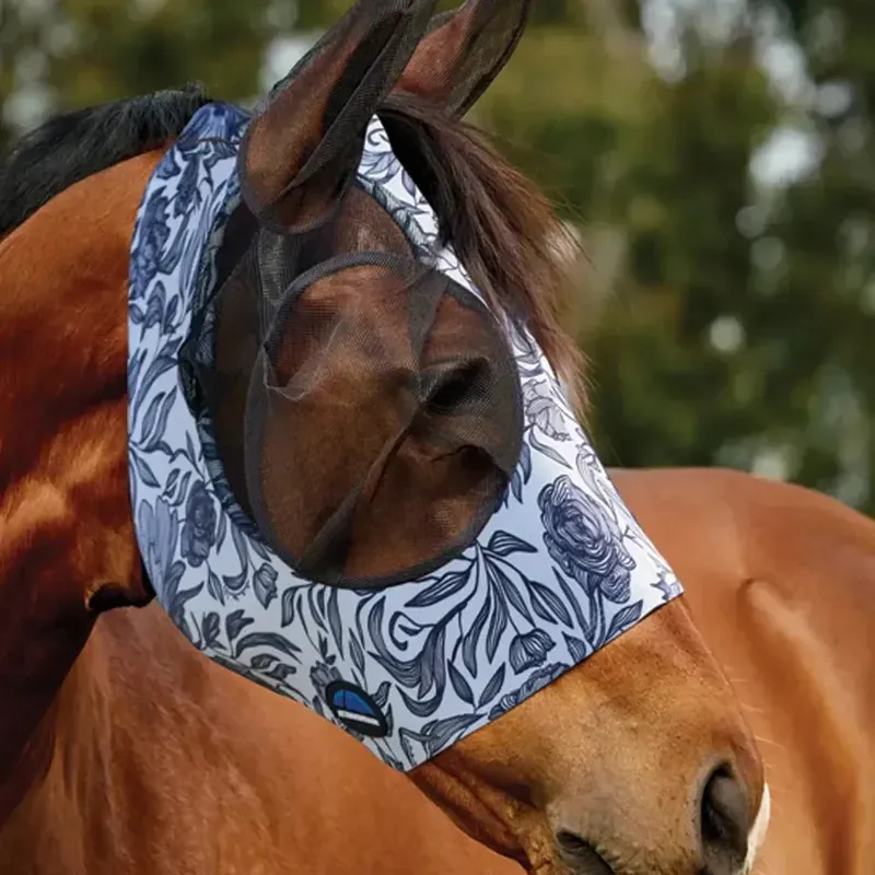 Weatherbeeta ComFiTec Deluxe Stretch Fly Mask With Ears - Navy Floral-2