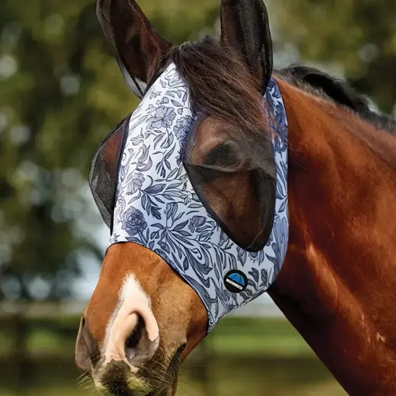 Weatherbeeta ComFiTec Deluxe Stretch Fly Mask With Ears - Navy Floral