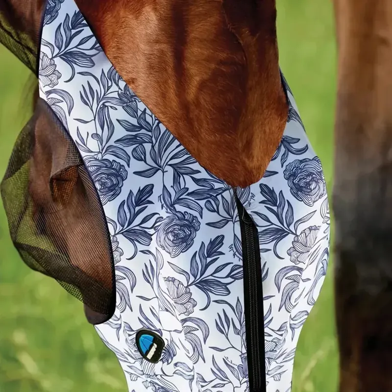 Weatherbeeta ComFiTec Deluxe Stretch Fly Mask With Ears - Navy Floral-1