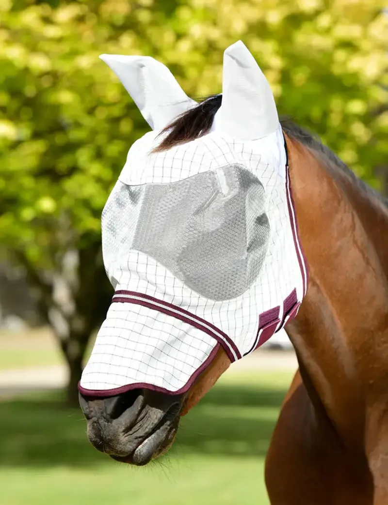 Weatherbeeta Hybrid Seasons Fly Mask in White and Maroon