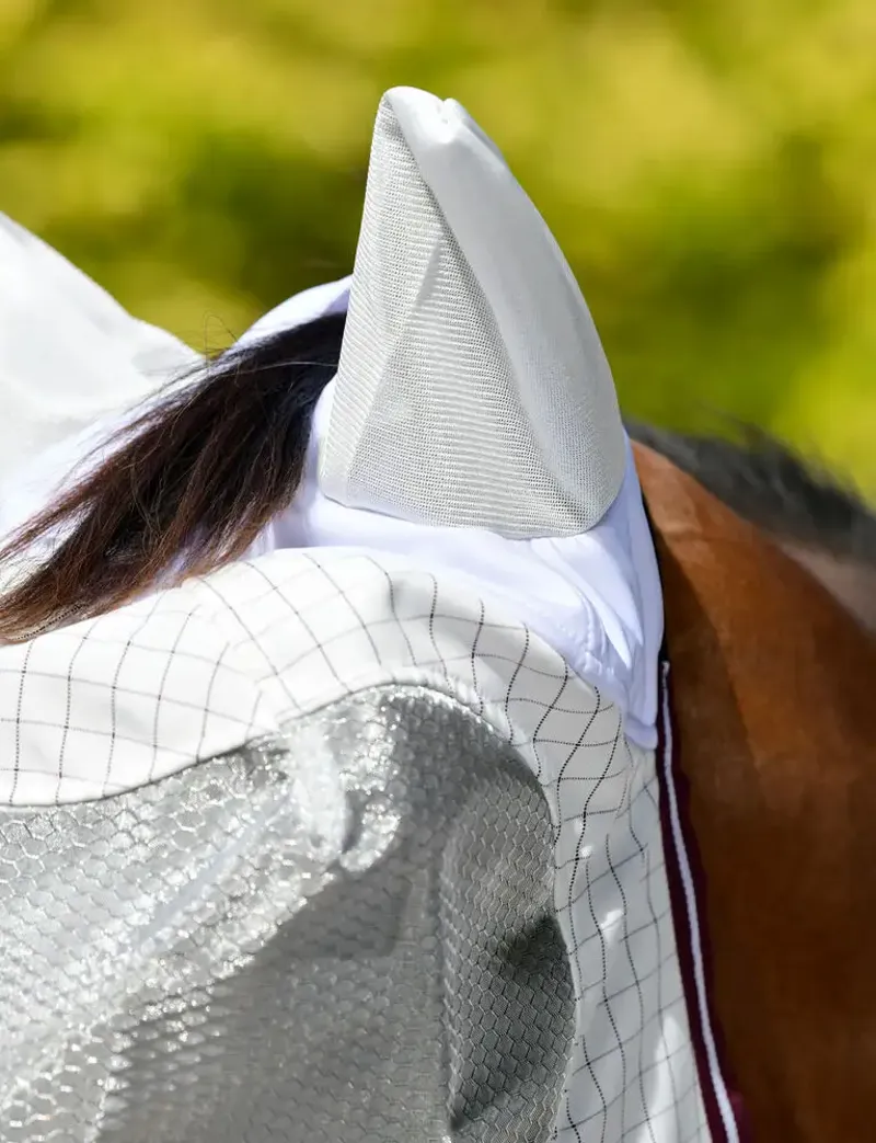 Weatherbeeta Hybrid Seasons Fly Mask in White and Maroon-1