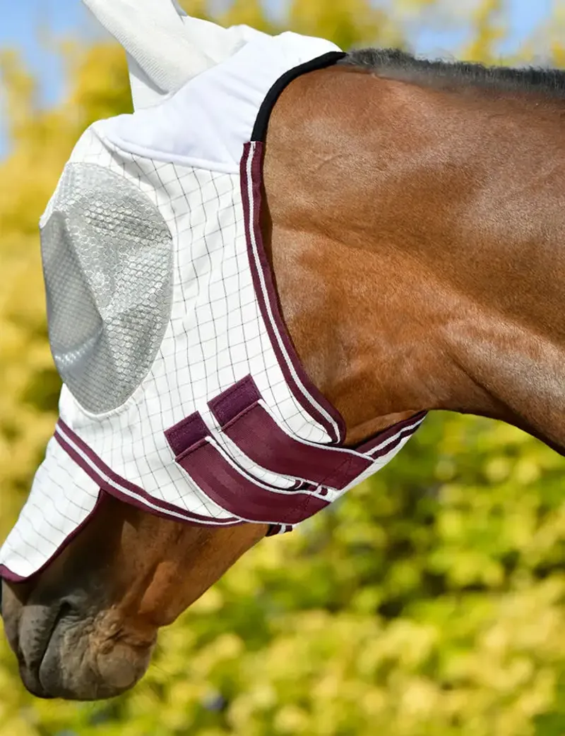 Weatherbeeta Hybrid Seasons Fly Mask in White and Maroon-3