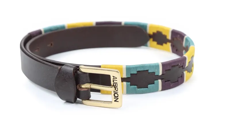 Aubrion Drover Polo Belt in Yellow Dark Green and Purple