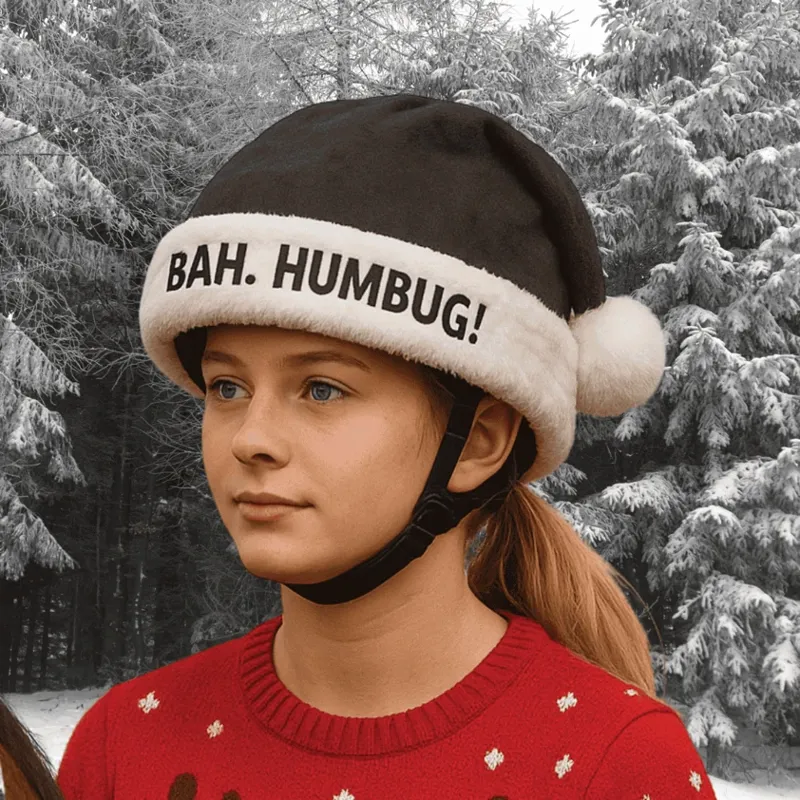 Equetech Bah Humbug Christmas Hat Silk in Black and White-1