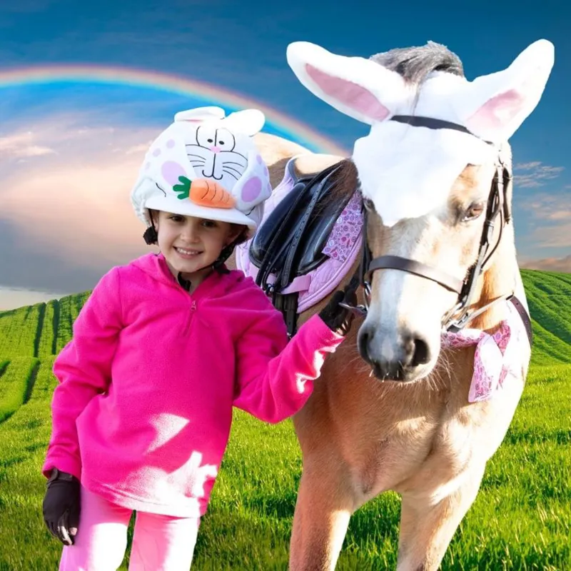 Equetech Bunny Rabbit Horse Eat Bonnet in White-1