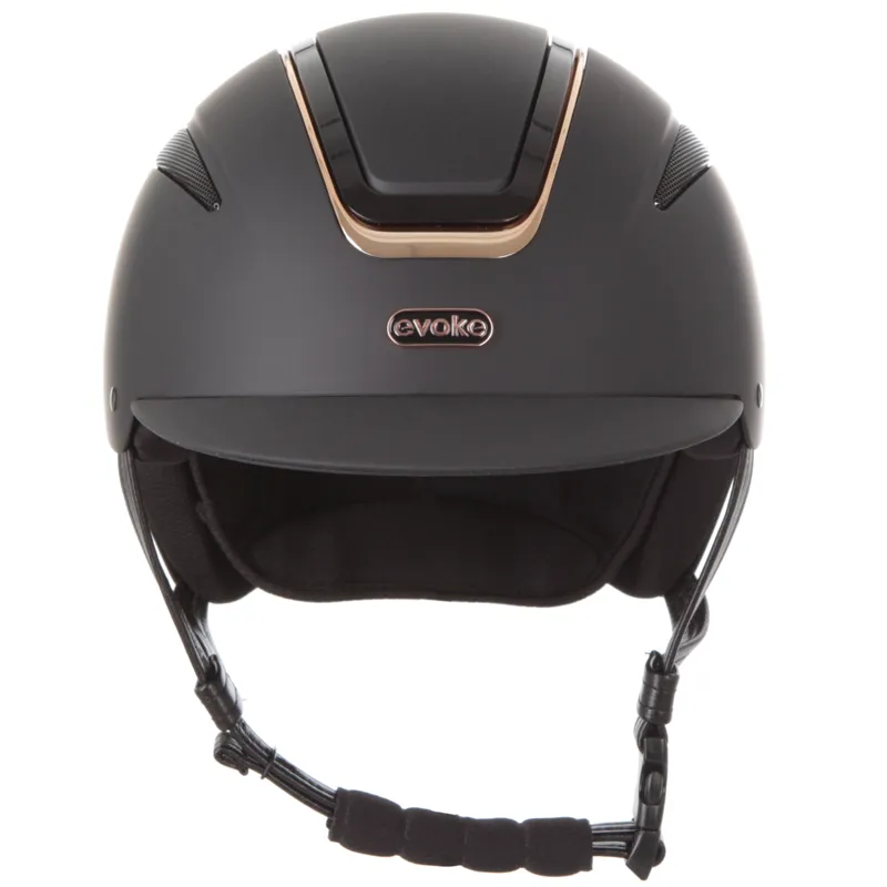 Evoke Callisto Classic Peak Riding Hat in Black and Rose Gold