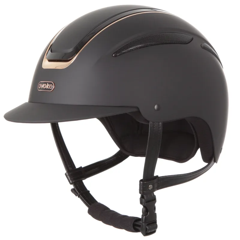 Evoke Callisto Classic Peak Riding Hat in Black and Rose Gold-2