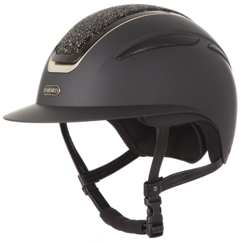 Evoke Callisto Wide Peak Riding Hat in Black with Gold Crystals-2