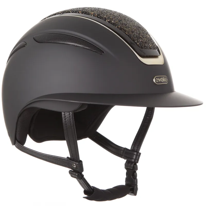 Evoke Callisto Wide Peak Riding Hat in Black with Gold Crystals-3