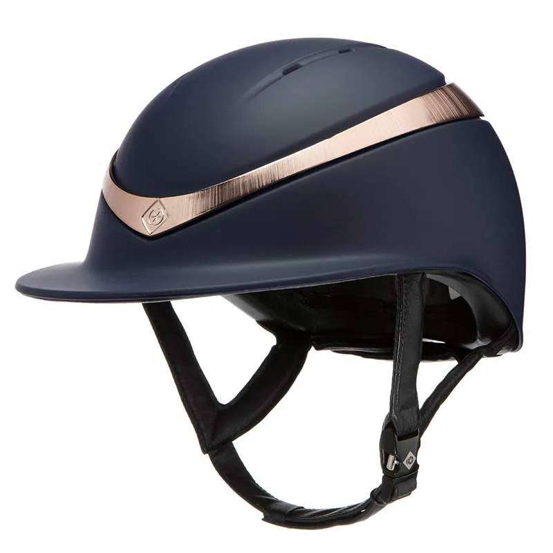 Charles Owen Halo Riding Hat in Navy Matte with Rose Gold