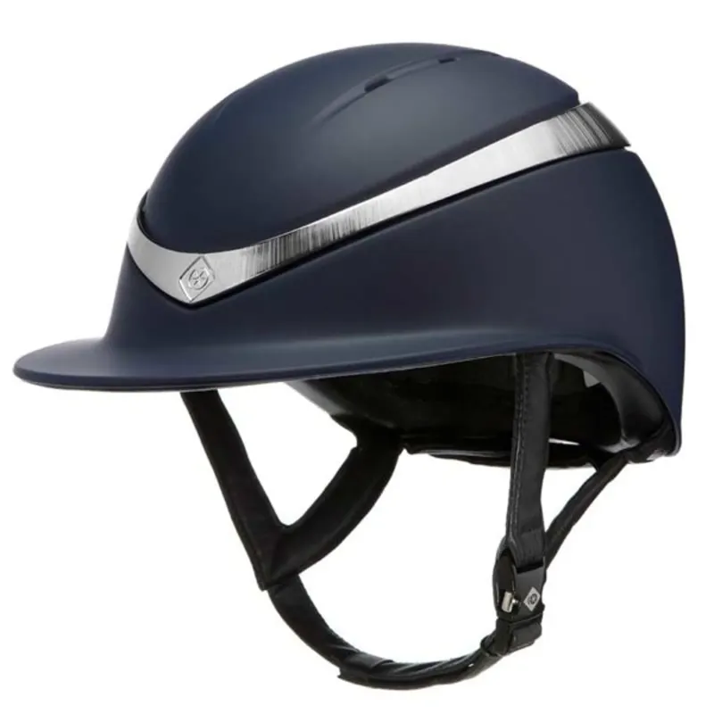 Charles Owen Halo ROUND Riding Hat in Navy Matte with Platinum