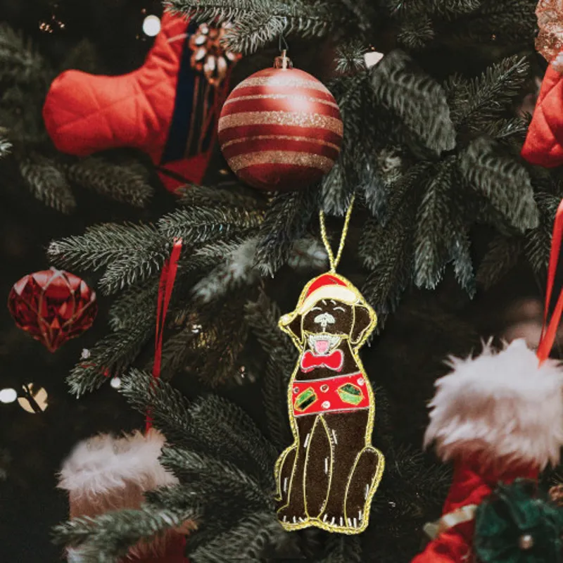 Equetech Chocolate Labrador Beaded Embroidered Christmas Tree Decoration-1