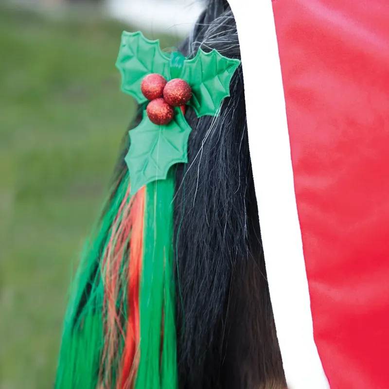 Equetech Christmas Holly Festive Christmas Tail Tassel - Green-1