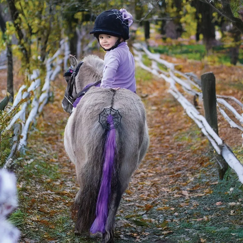 Equetech Cobweb Spider Halloween Horse Tail Tassel - Purple and Black-1