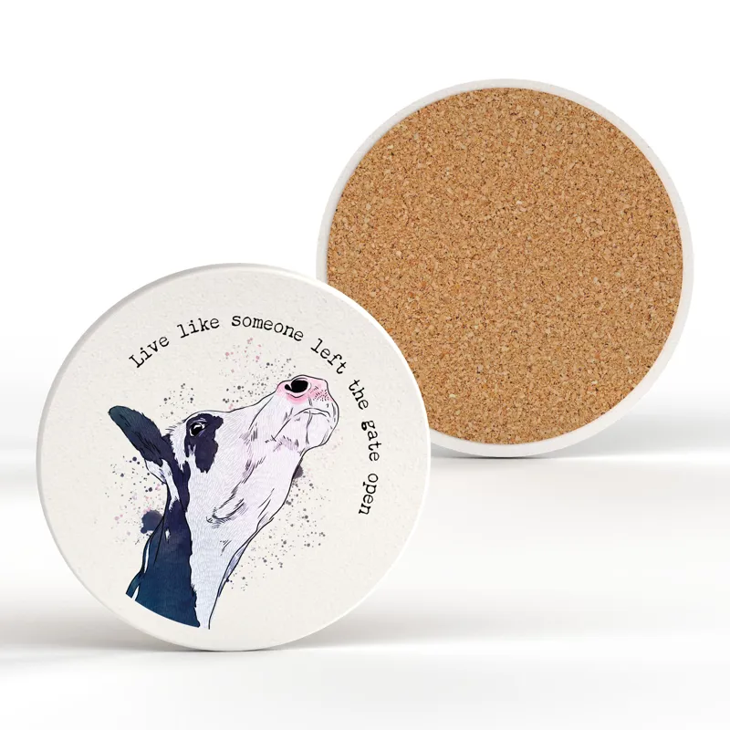 Platinum Cow Gate Open Ceramic Round Coaster