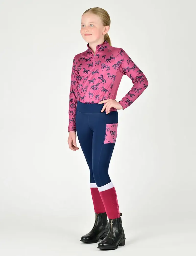 Dublin Everyday Riding Tights Kids in Navy and Frolicking Horses-4