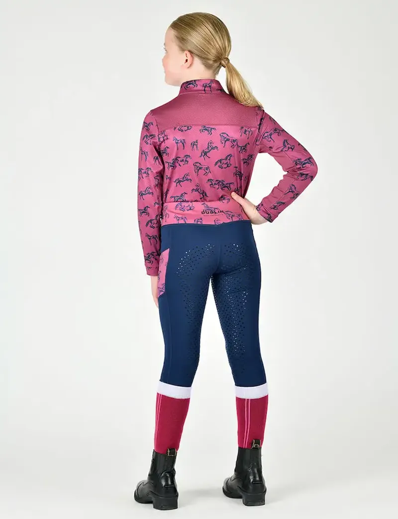 Dublin Everyday Riding Tights Kids in Navy and Frolicking Horses-3