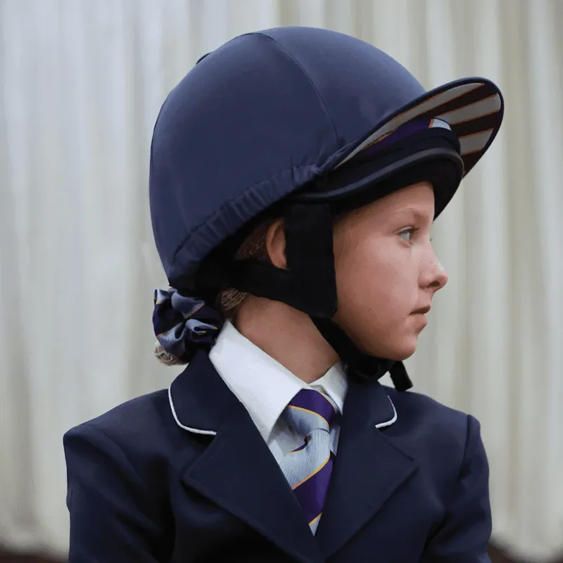 Equetech Junior Pony Club 2-In-1 Lycra Hat Silk in Navy-2