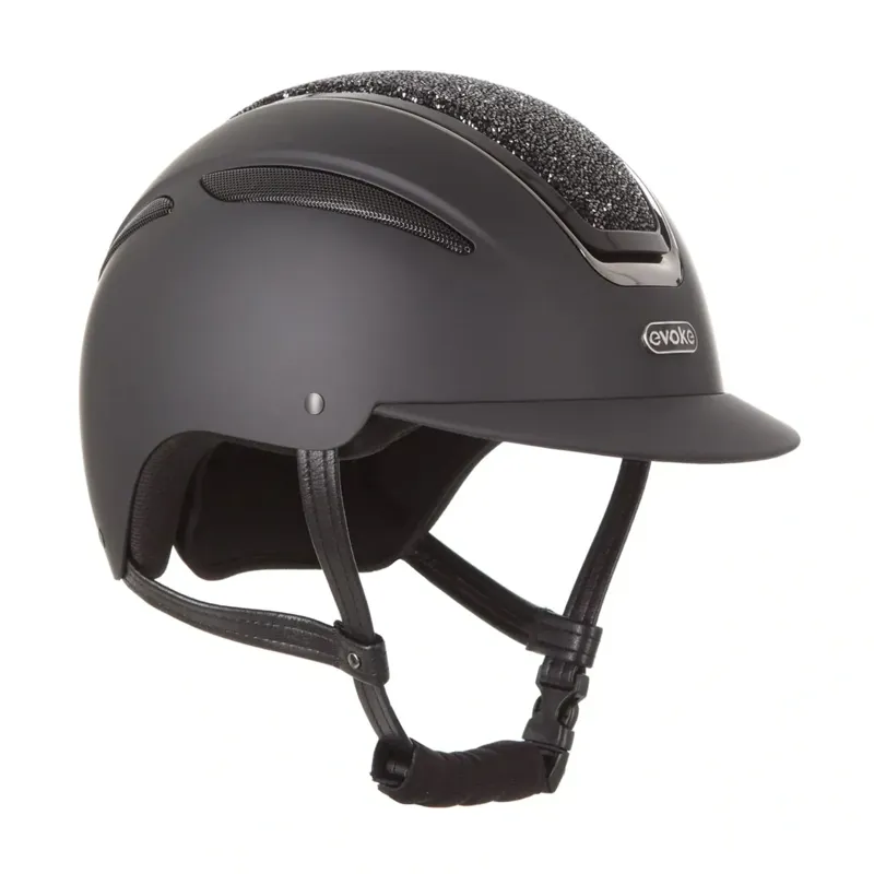 Evoke Callisto Classic Peak Riding Hat in Black and Black Crystal-2