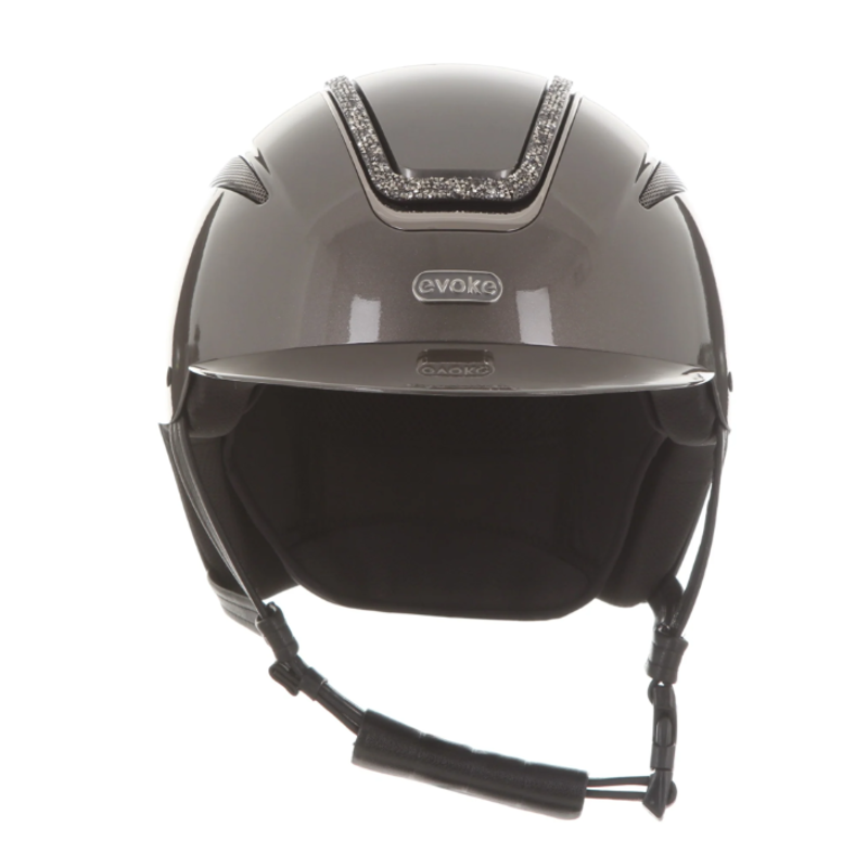 evoke Callisto Classic Peak Riding Hat in Graphite with Crystal Frame