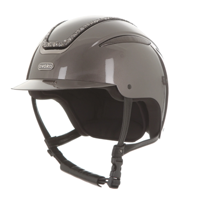 evoke Callisto Classic Peak Riding Hat in Graphite with Crystal Frame-2