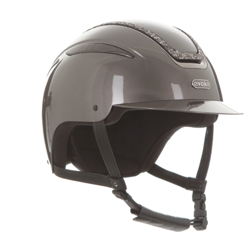 evoke Callisto Classic Peak Riding Hat in Graphite with Crystal Frame-4