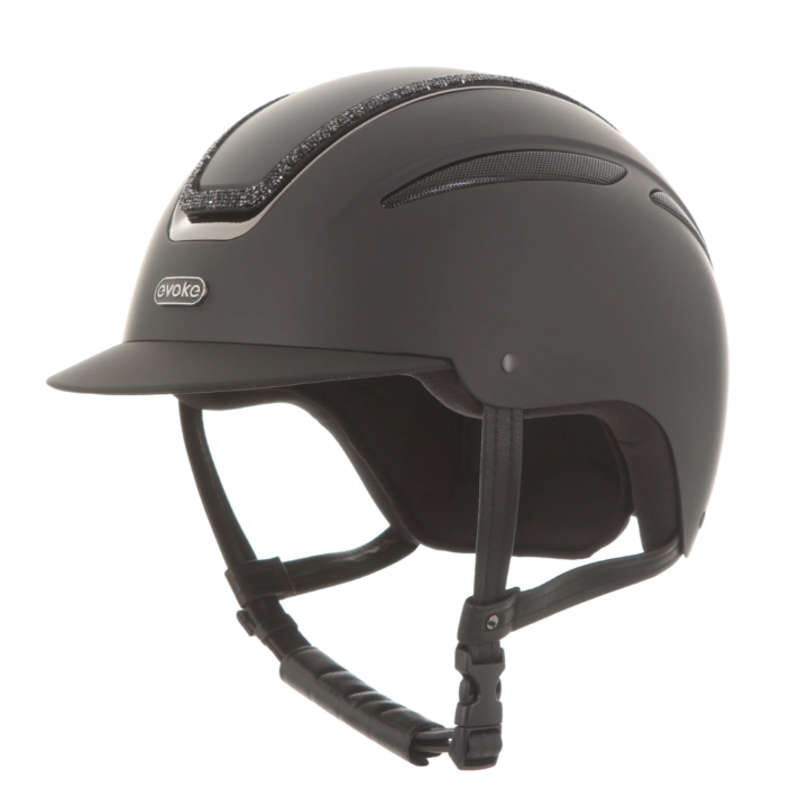 evoke Callisto Classic Peak Riding Hat in Black with Black Crystal Frame-2