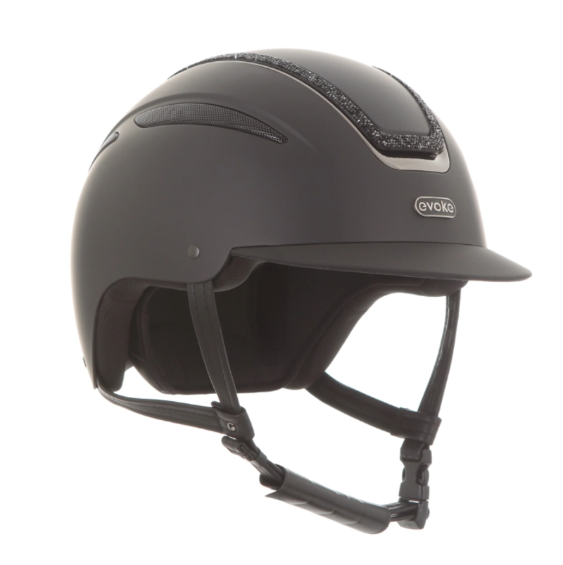 evoke Callisto Classic Peak Riding Hat in Black with Black Crystal Frame-4