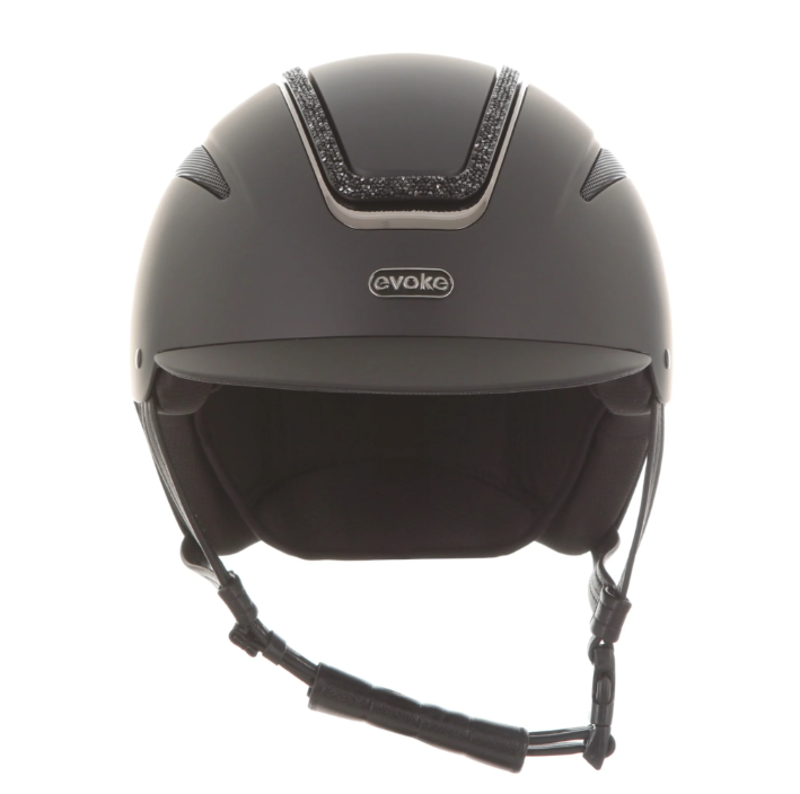 evoke Callisto Classic Peak Riding Hat in Black with Black Crystal Frame