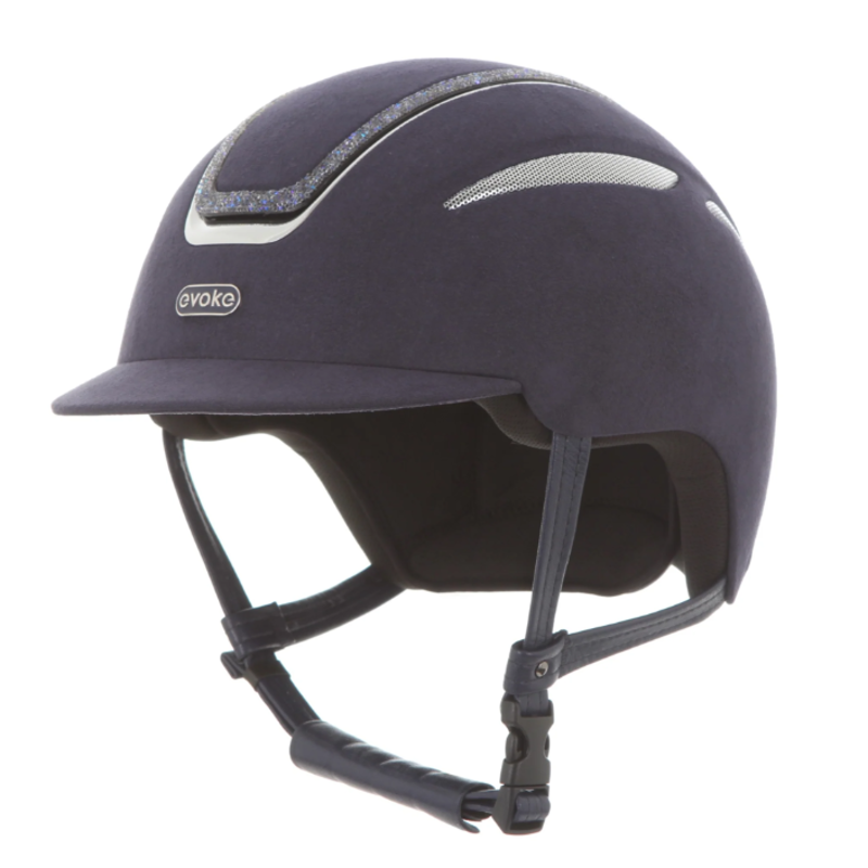 evoke Callisto Classic Peak Riding Hat in Blue Suede with Crystal Frame-2