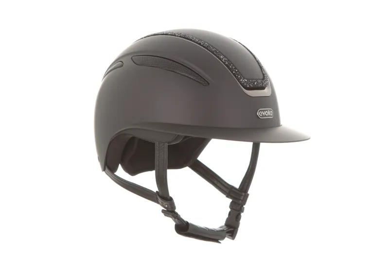evoke Callisto Wide Peak Riding Hat in Black with Black Crystal Frame-2