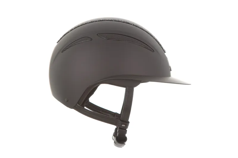 evoke Callisto Wide Peak Riding Hat in Black with Black Crystal Frame-3