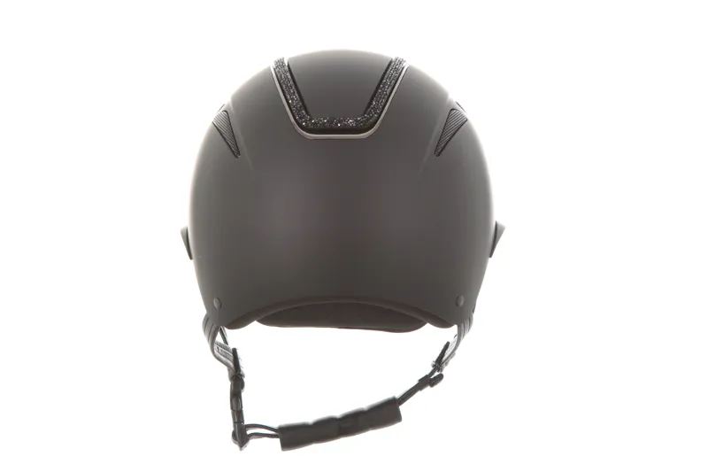 evoke Callisto Wide Peak Riding Hat in Black with Black Crystal Frame-5